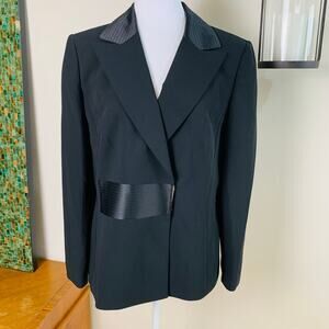 Tahari Size 14 Blazer Jacket Black Satin Trim Rhinestone Snap Front Formal Work